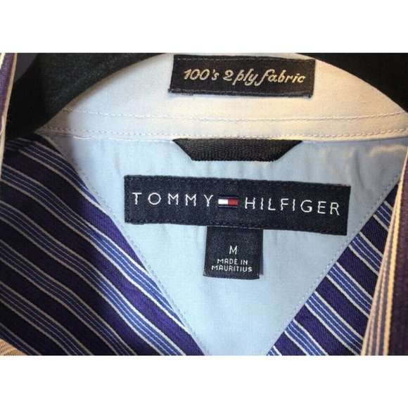 Tommy Hilfiger Men’s Purple Striped Long Sleeve Collared Button Up Shirt Sz MED - Picture 4 of 4